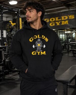 Gold’s Gym Hoodie Mens Large Black Heavyweight Pullover Sweatshirt Classic Logo